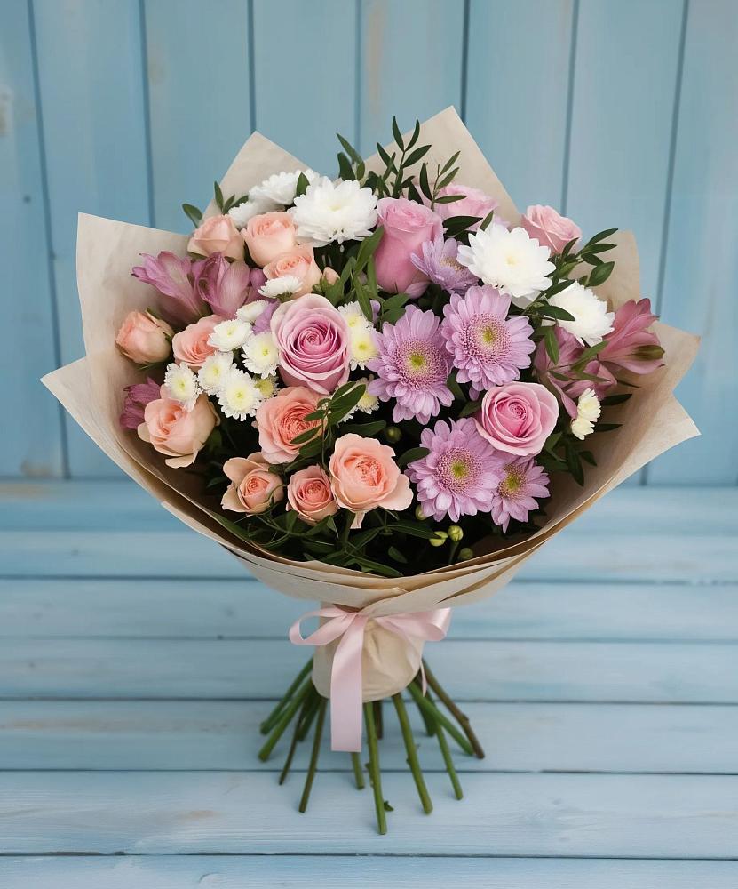 Букет цветов из: Хризантемы, Розы и Альстромерии в Малино