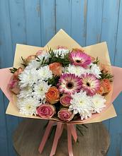 Букет цветов из:  Розы, Герберы и Хризантемы #REPLACE_PRED# Малино