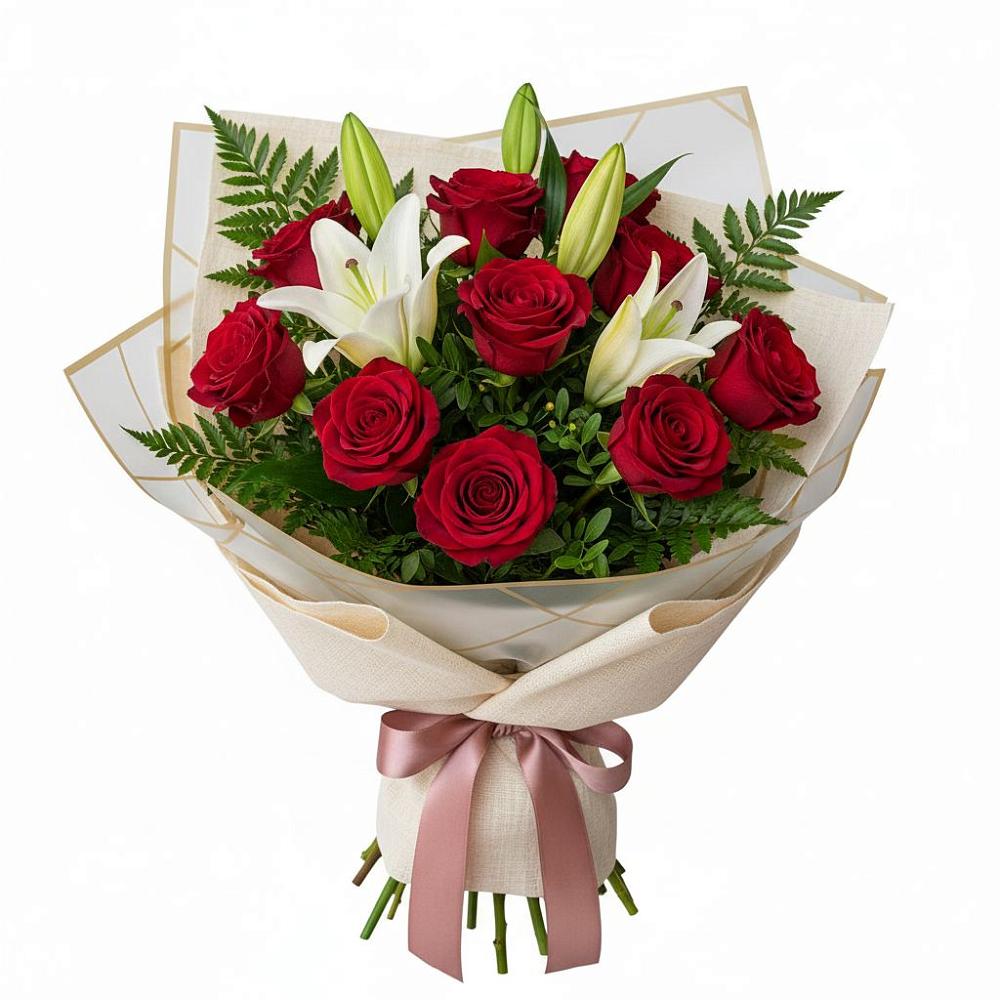 Букет цветов из: Лилии и Розы в Малино