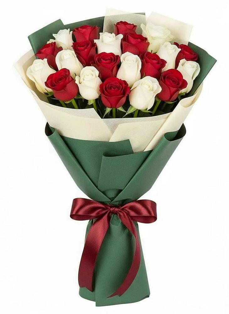 Букет Микс из красных и белых роз в Малино