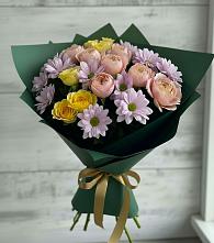Букет цветов из:  Хризантемы и Розы в Малино
