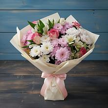 Букет цветов из:  Хризантемы, Альстромерии и Розы в Малино