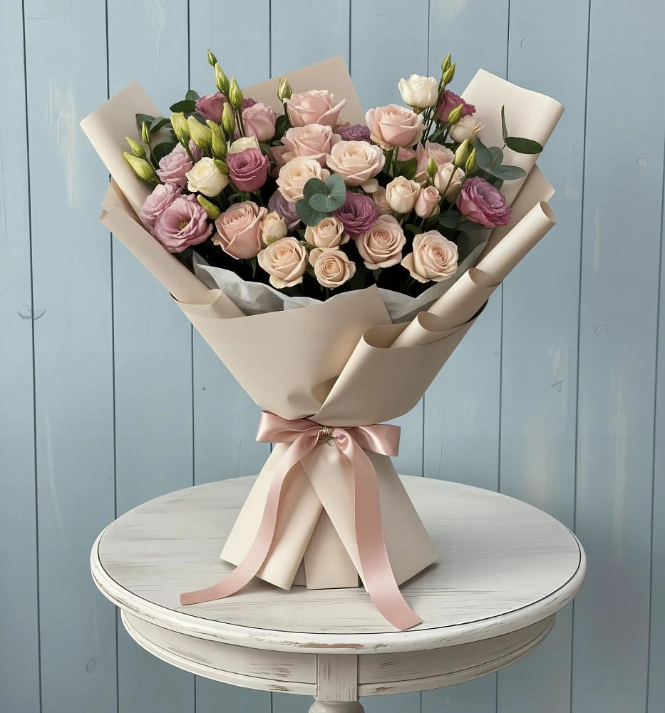 Букет цветов из: Розы и Лизиантусы в Малино