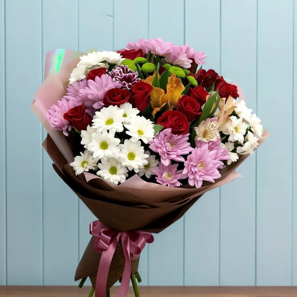 Букет цветов из: Розы, Хризантемы и Альстромерии в Малино